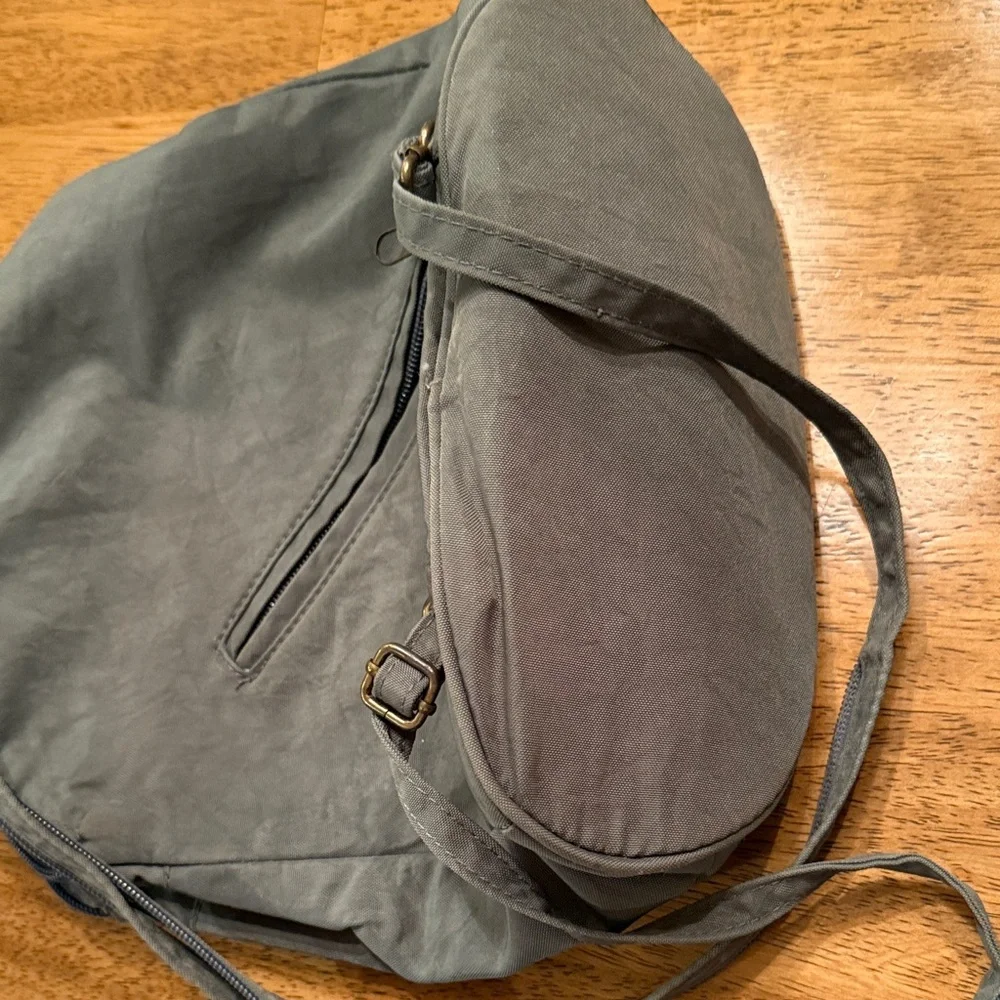 Life Is Good Gray Backpack with Pink Floral & Peace Design